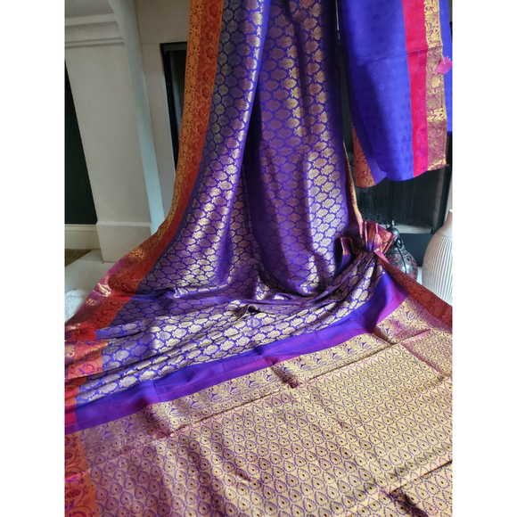Women Pure Silk Royal Kanjivaram Saree Wedding Party Festive Handloom - Picture 3 of 16